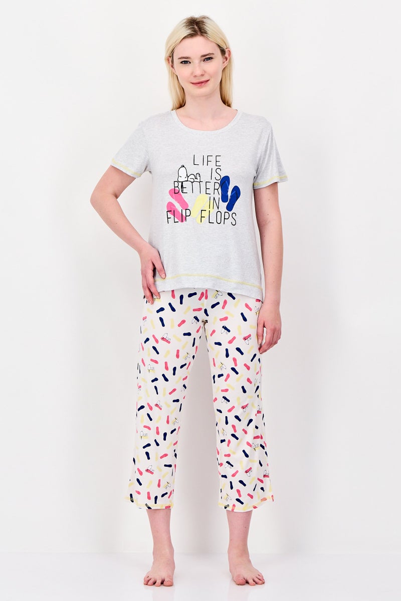 Peanuts Women 2 Pieces Graphic Print T-Shirt And Shorts Pajama Set, Multicolor - Image 1